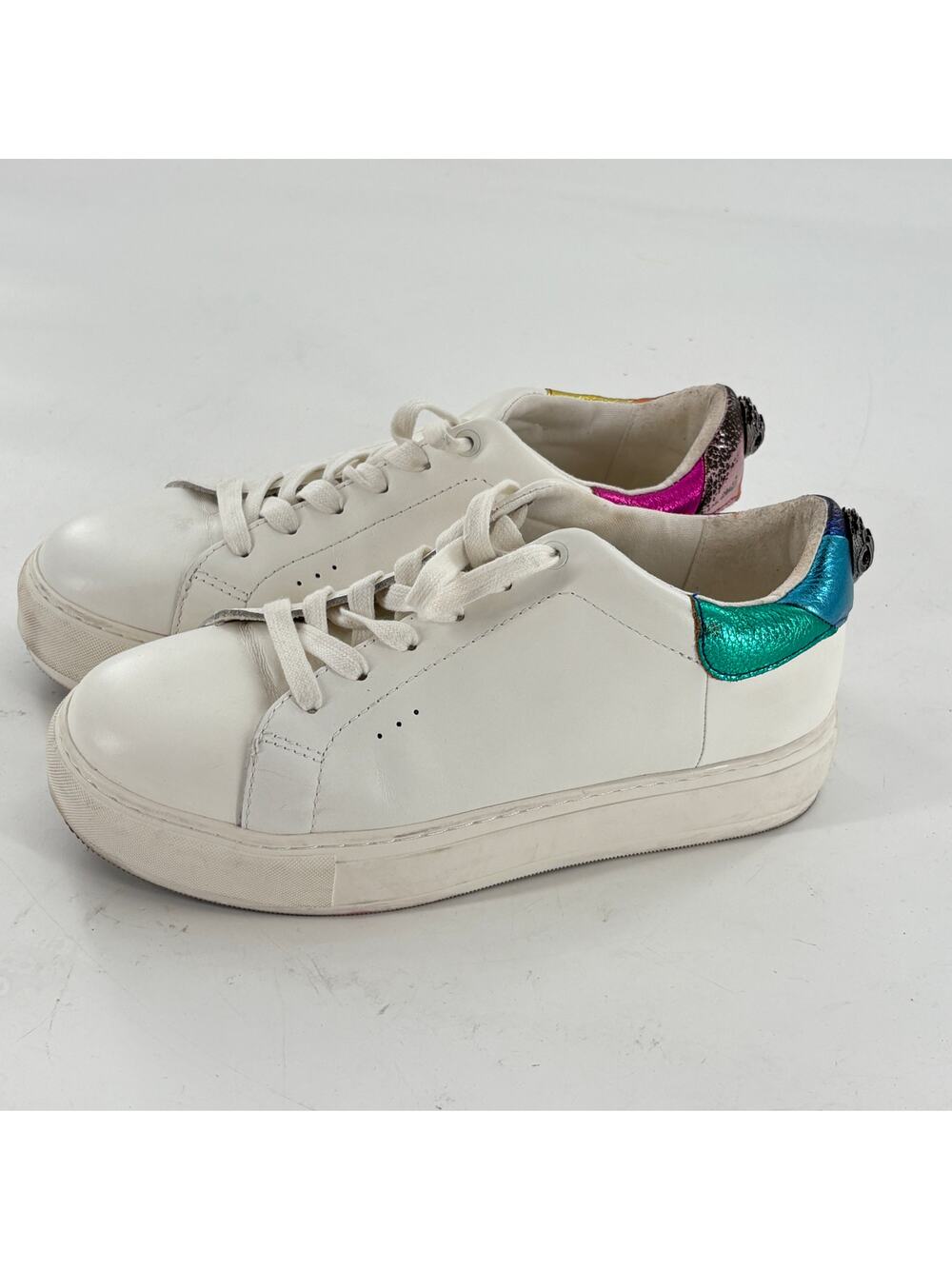 Kurt Geiger Laney Eagle Sneakers 10 40 Leather Rainbow Jewel Lace Up - Picture 1 of 8